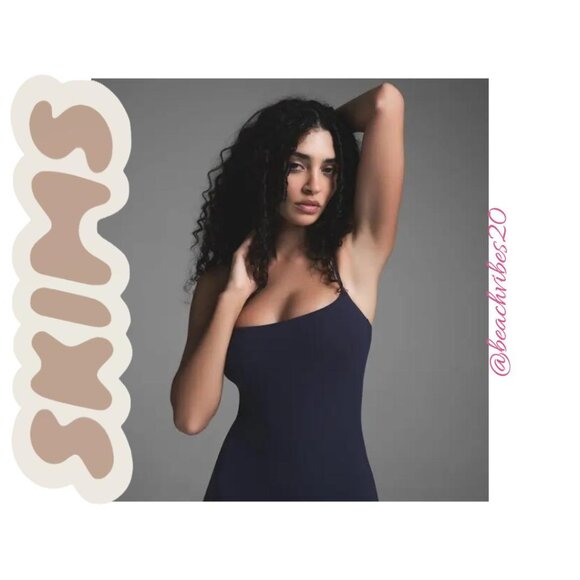 SKIMS Fits Everybody Long Slip Dress Navy Small NWOT - Picture 3 of 5